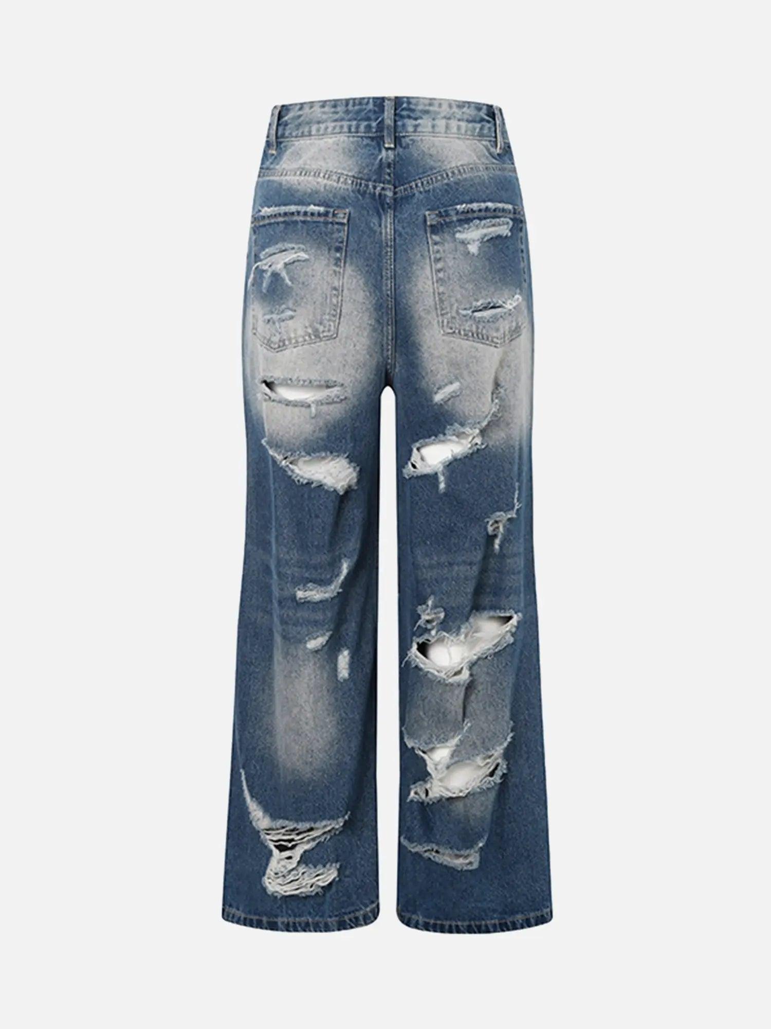 High Street Heavy Duty Ripped Washed Straight Jeans SP240325L5IS