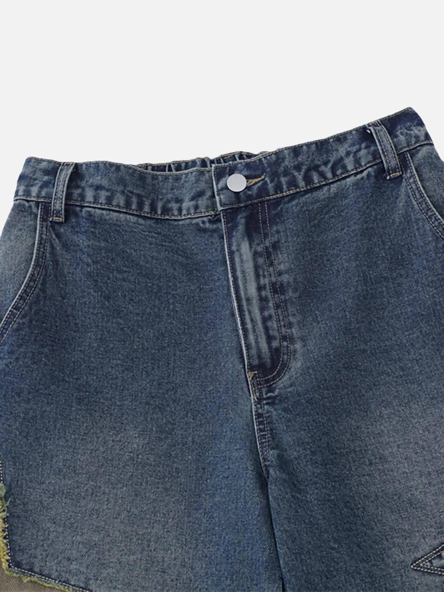 High Street Patchwork Star Embroidered Denim Shorts SP240417HMHC