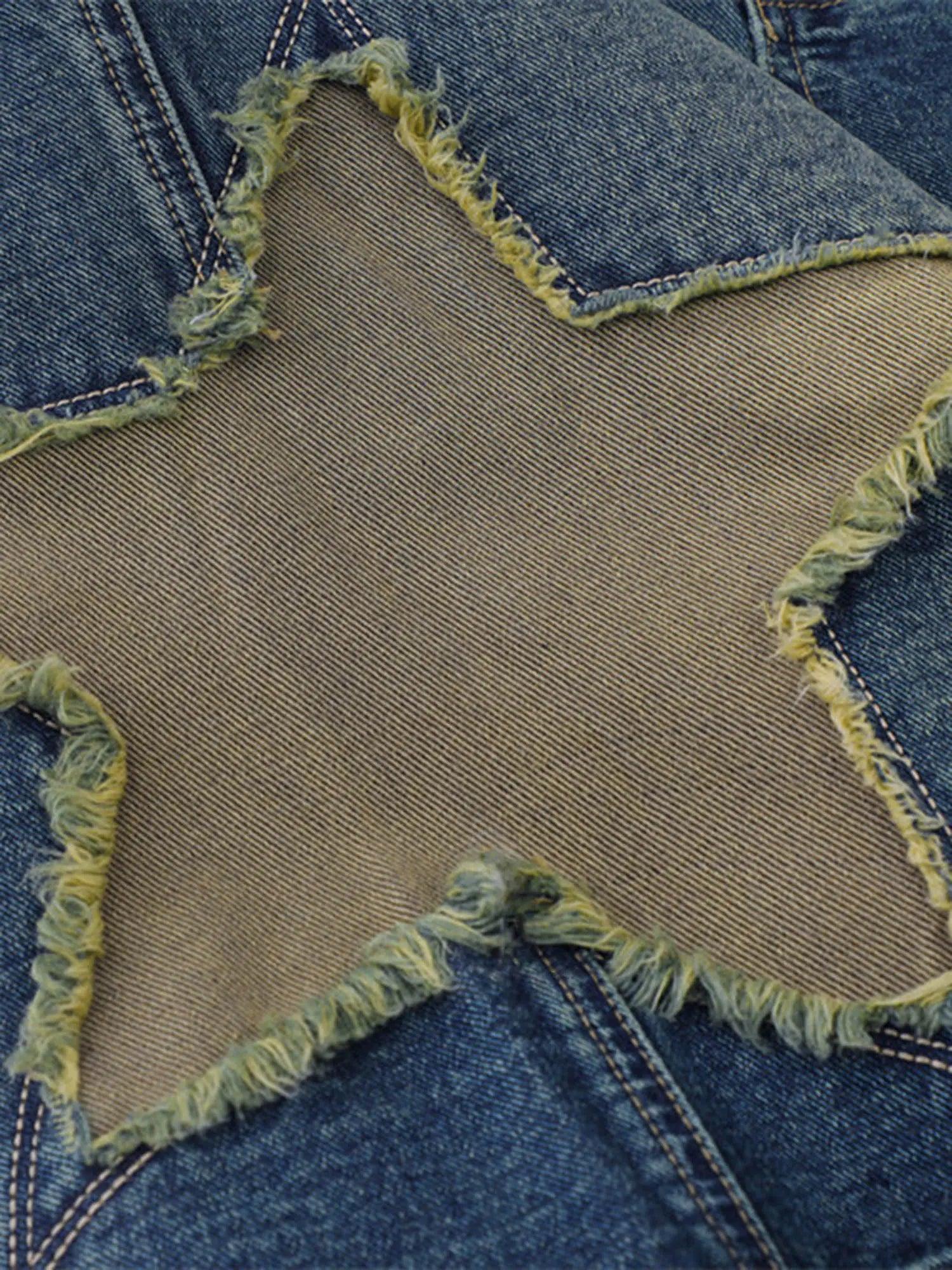 High Street Patchwork Star Embroidered Denim Shorts SP240417HMHC