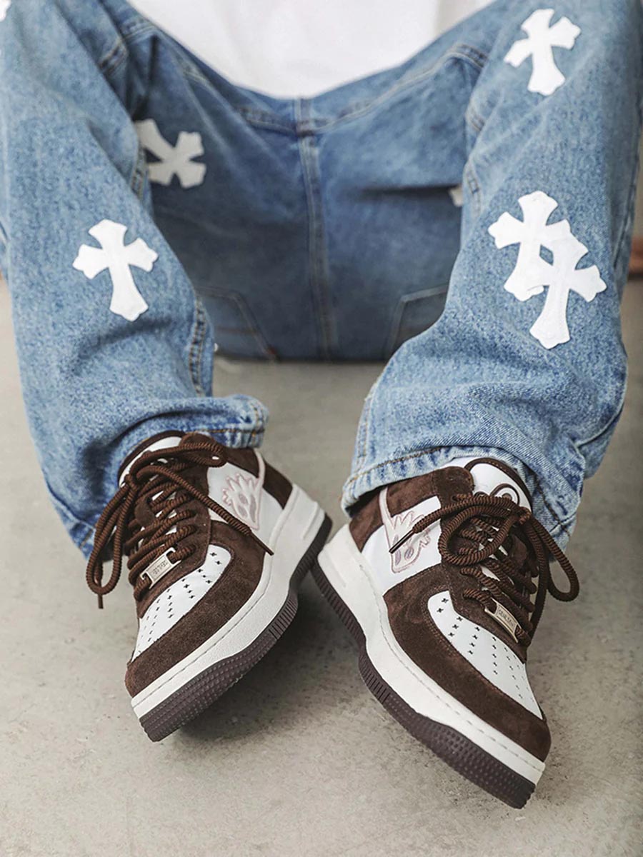 Sneakerhill Suede Splicing Skateboard Casual Sneakers -1342