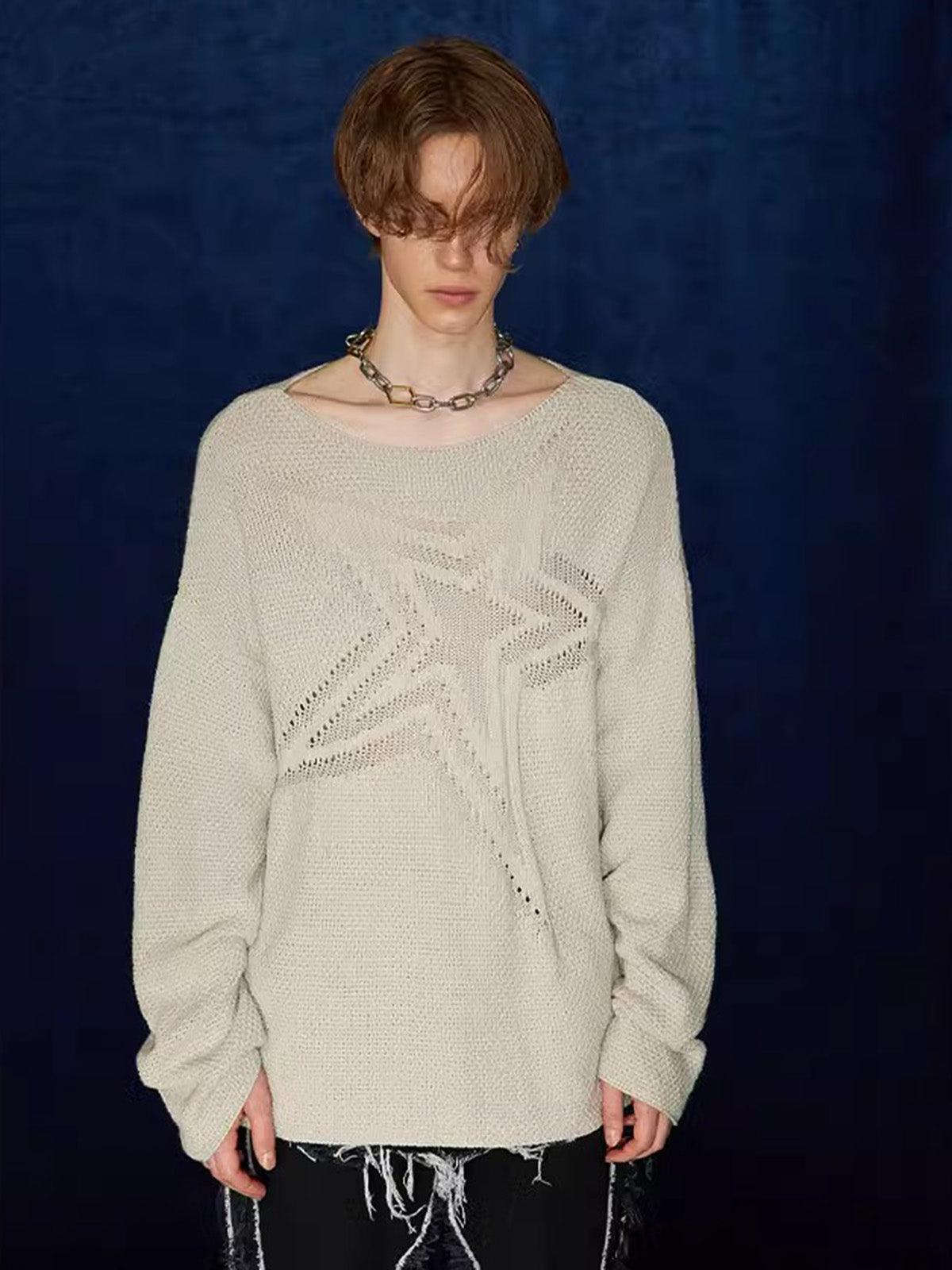 1984 Star Cutout Dropped Shoulder Knit Sweater SP240905COP7