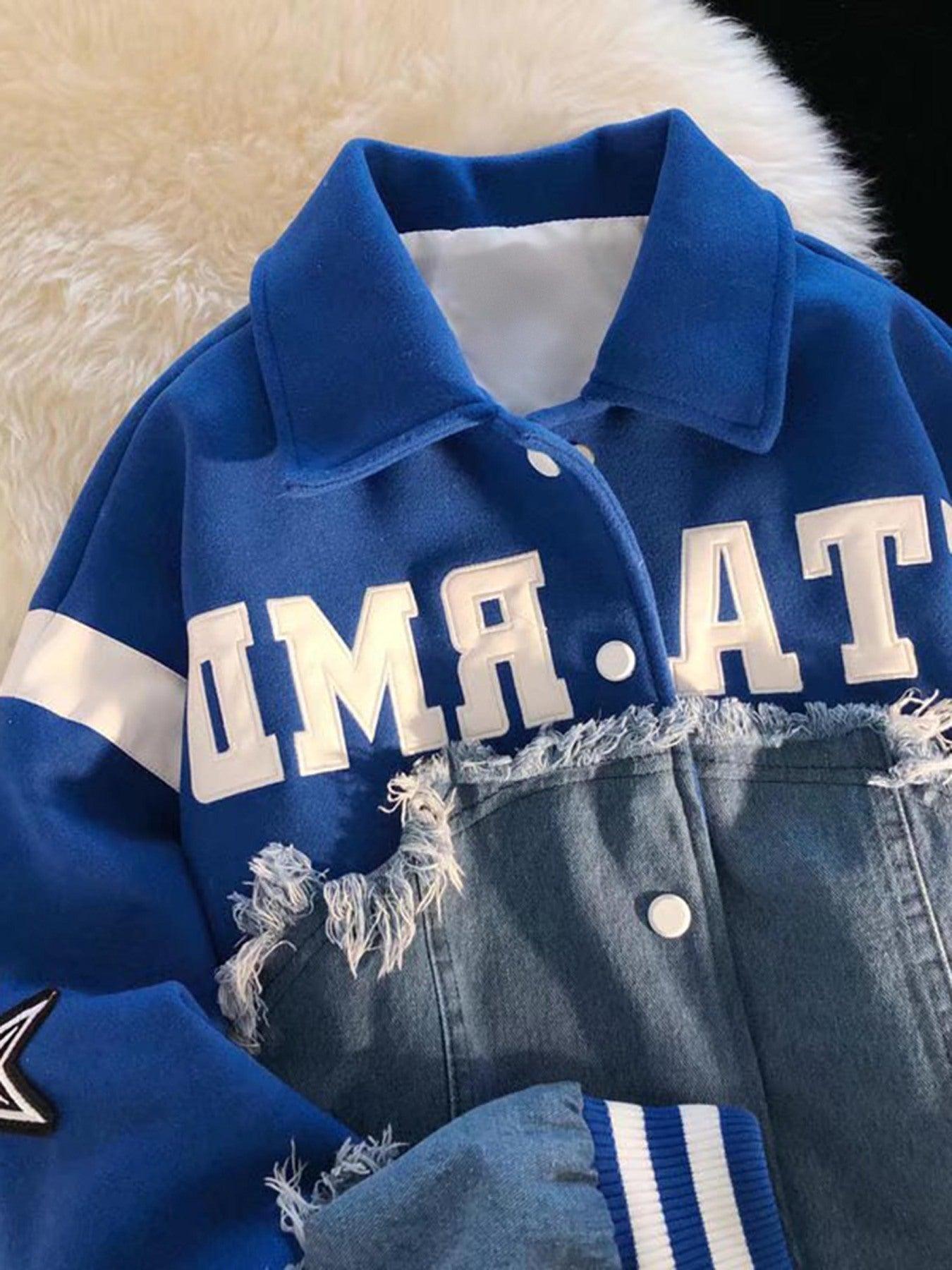 1984 High Street Denim Fabric Splicing Baseball Jacket -1445 SP221110E3WS