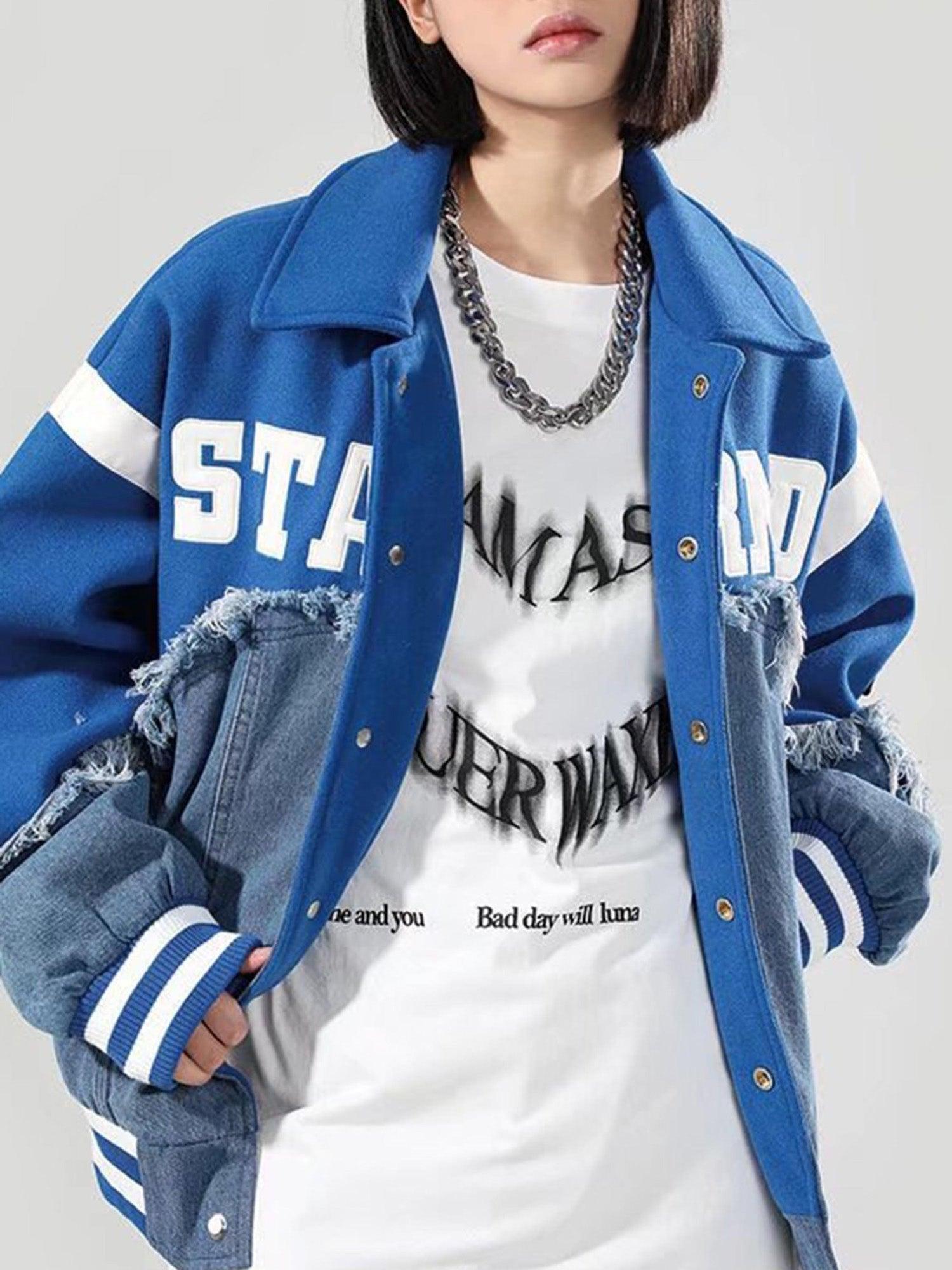 1984 High Street Denim Fabric Splicing Baseball Jacket -1445 SP221110E3WS