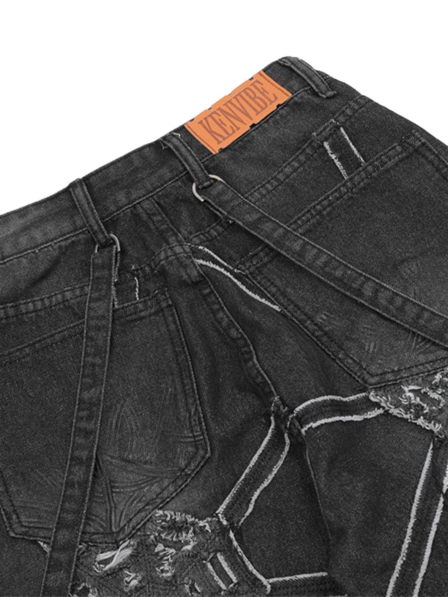 1984 High Street Hip-Hop Spider Web Denim Pants-1512