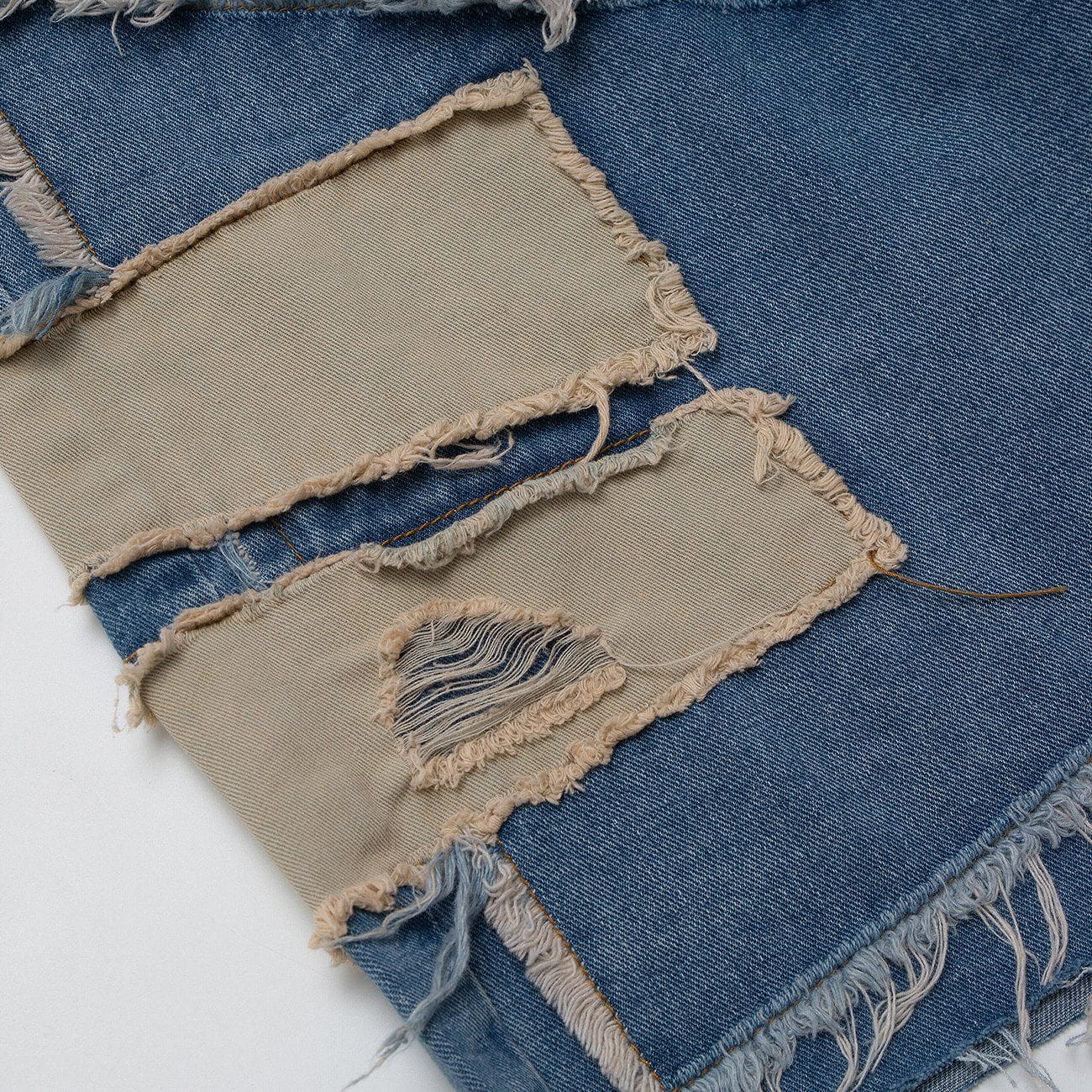 1984 Patchwork Irregular Ripped Hole Denim Short -1249 SP220321WRCU