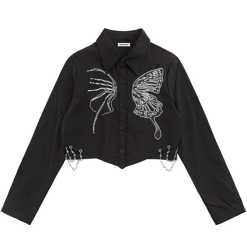 1984® Women Butterfly Long Sleeve Shirt with Chain Hem - 1984brand
