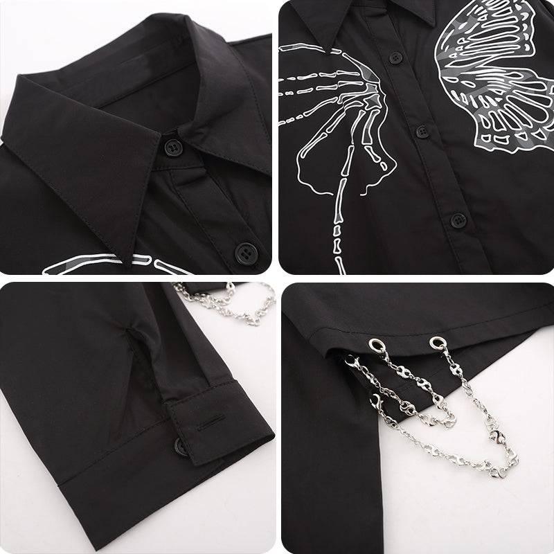 1984® Women Butterfly Long Sleeve Shirt with Chain Hem - 1984brand