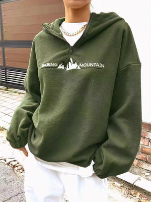 Mountain Quarter Zip Long Sleeve Hoodie Trendsi