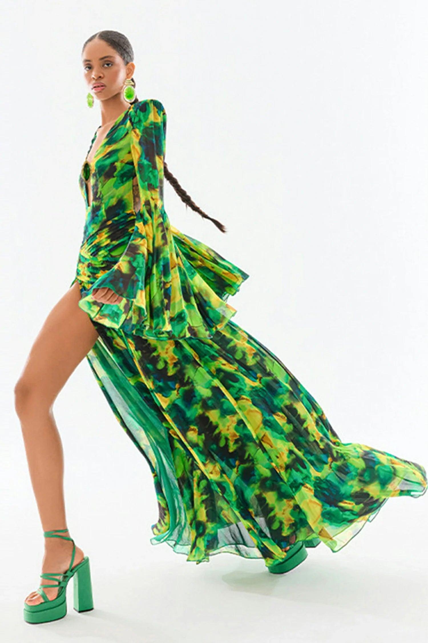 Vitaleas Printed Chiffon Maxi Dress