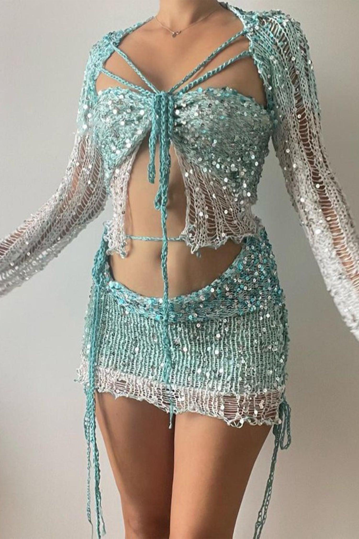 Kritika Sequin Crochet 3 Pieces Sets Acmefun