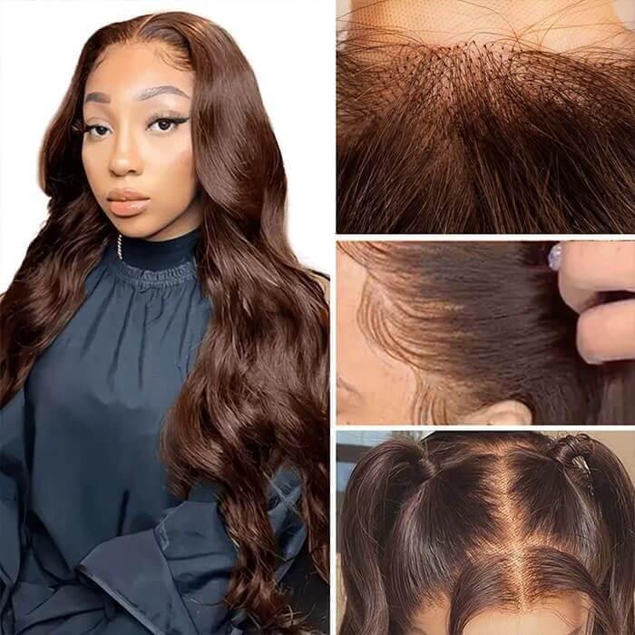 #4 Brown Wig Straight & Body Wave Natural Human Hair Wig Colored Lace Front Wigs - 1984brand