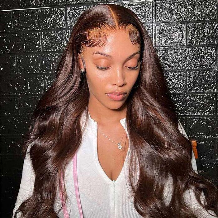 #4 Brown Wig Straight & Body Wave Natural Human Hair Wig Colored Lace Front Wigs - 1984brand