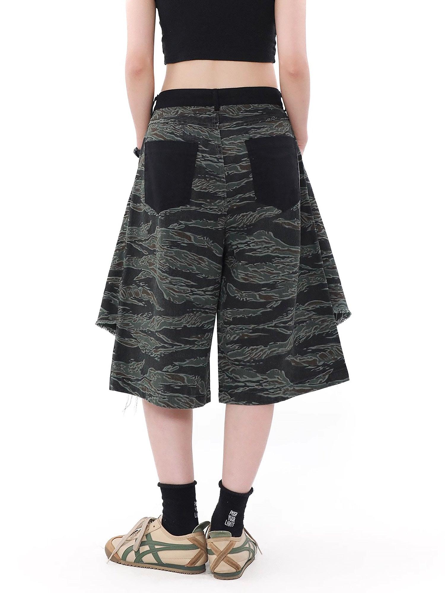 1984 High Street Patchwork Camouflage Contrast Denim Jorts