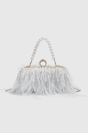 Daliana Pearl Fringe Feather Handbag