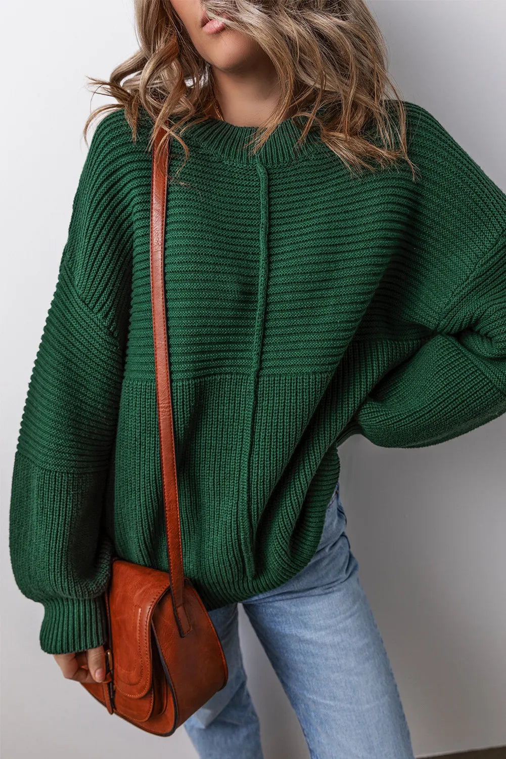 Round Neck Dropped Shoulder Sweater Trendsi