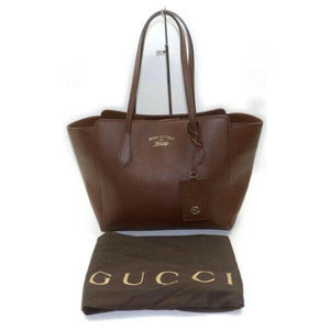 Brand Inspired GG Tote Bag Swing Tote Brown Leather (SHC7-11055)