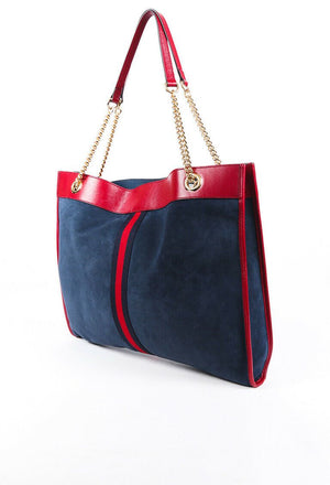 GG Bag Rajah Large Blue Suede Leather Tote