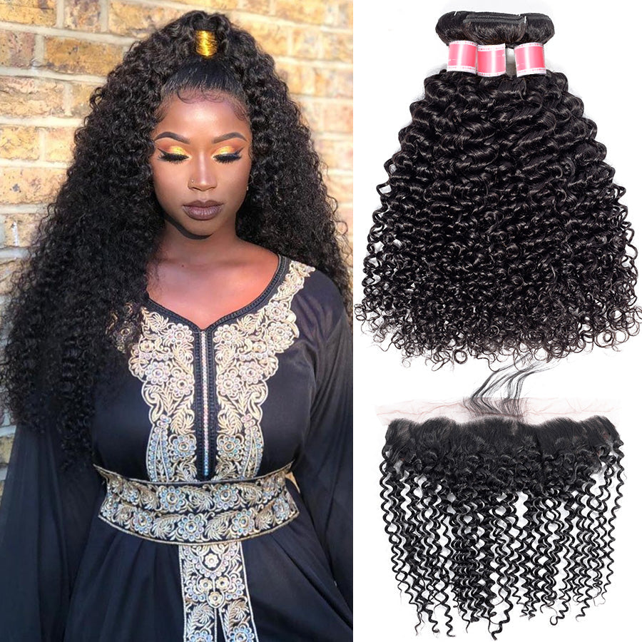 Wholesale Brazilian Curly Hair Weave 3 Bundles with 13x4 Lace Frontal Hermosa Hair