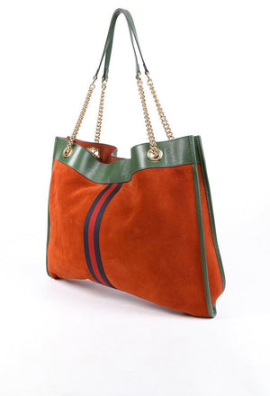 GG Bag Rajah Red Green Suede Sylvie Web Tote