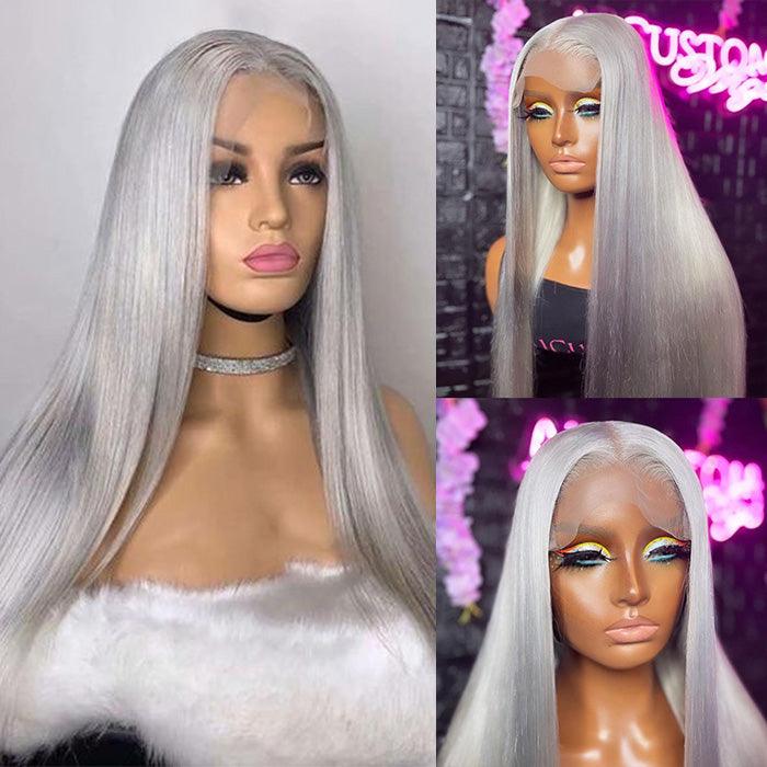 Sliver Gray Color Silky Straight 13x6/5*5 Lace Front Pre Plucked Human Hair Wigs For Women Hermosa Hair