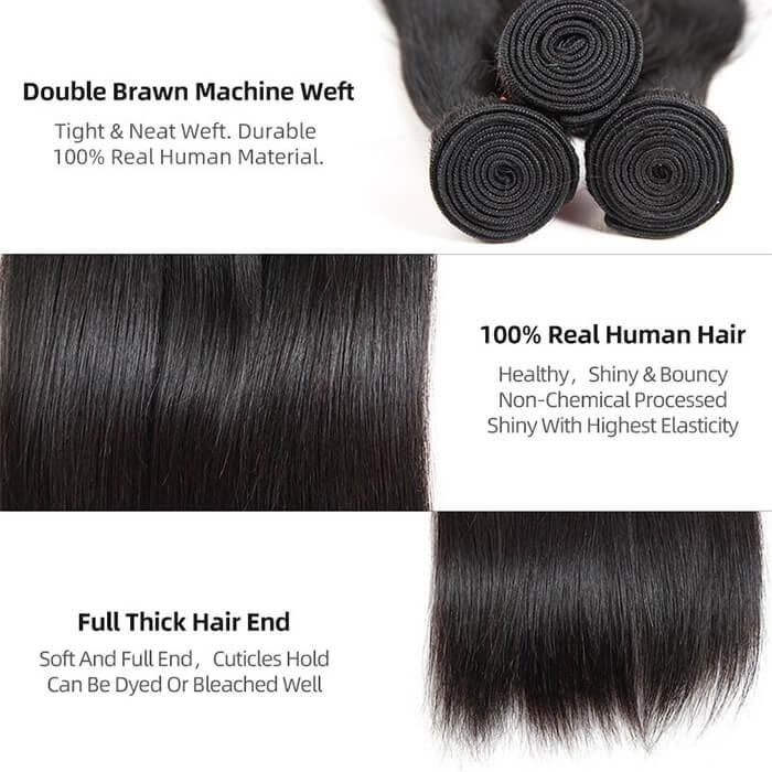 Peruvian Straight Hair 3/4 Bundle Deals Unprocessed Virgin Human Hair Extensions In Stock hermosahair