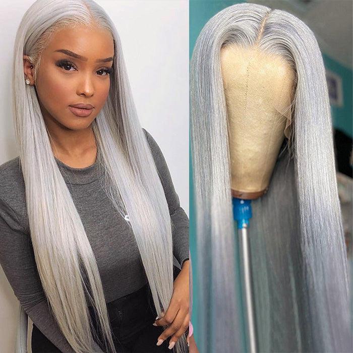 Sliver Gray Color Silky Straight 13x6/5*5 Lace Front Pre Plucked Human Hair Wigs For Women Hermosa Hair