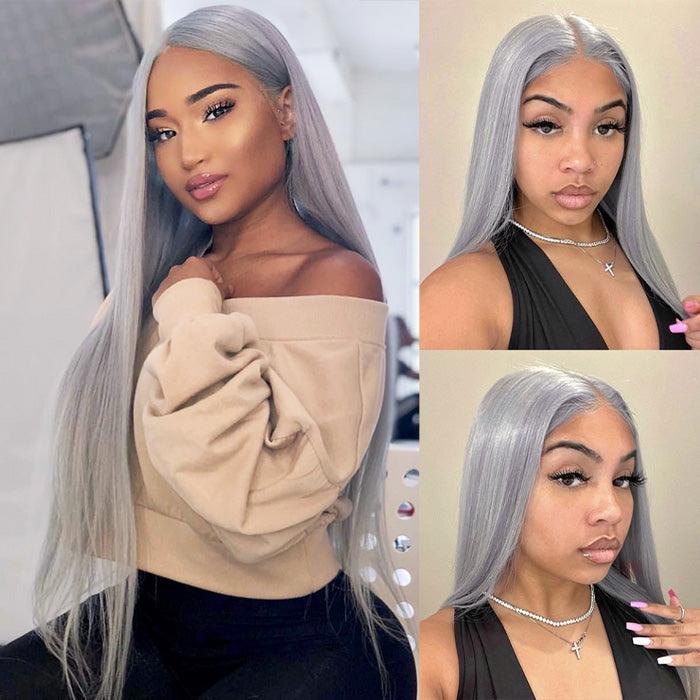 Sliver Gray Color Silky Straight 13x6/5*5 Lace Front Pre Plucked Human Hair Wigs For Women Hermosa Hair