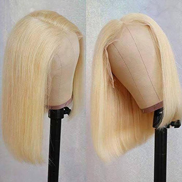 613 Blonde Short Bob Lace Front Wig Straight Hair 13*4/4*4 Lace Wigs Colored Human Hair Wigs hermosahair