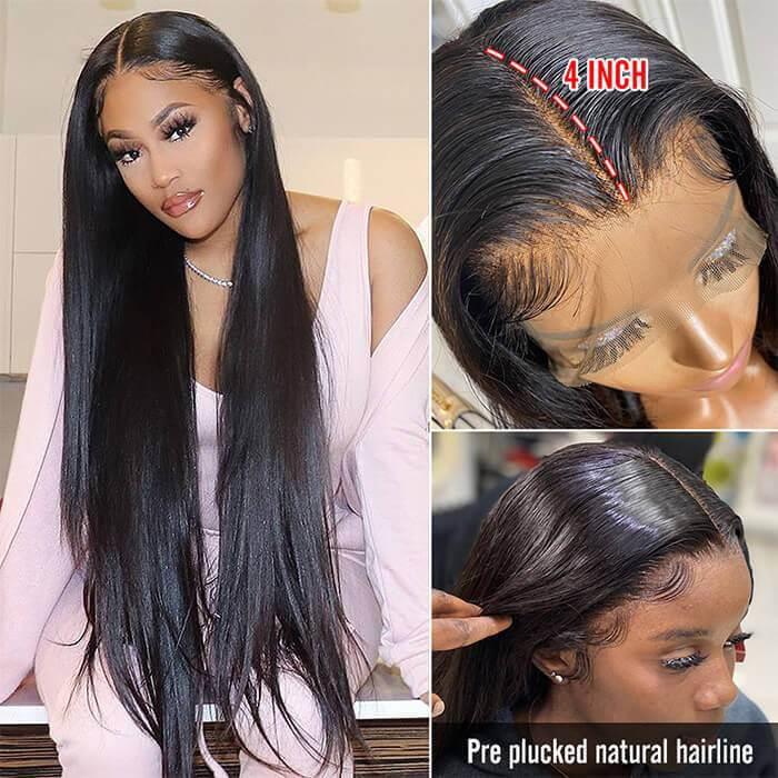 Straight 13*4 HD Lace Human Hair Wigs Transparent Glueless Lace Front Wig With Pre Plucked Hermosa Hair