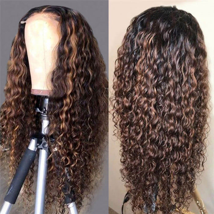 Water Wave Human Hair Lace Front Wigs #1B/30 Highlight Brown Wigs Hermosa Hair