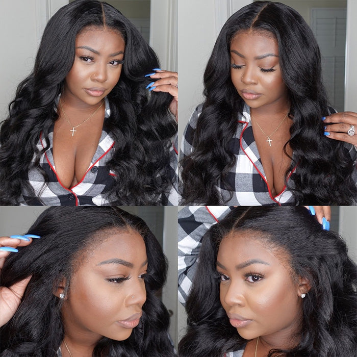 Natural 4C Edges Curly Baby Hair 13X4 HD Lace Front Human Hair Wigs Body Wave Wigs Hermosa Hair