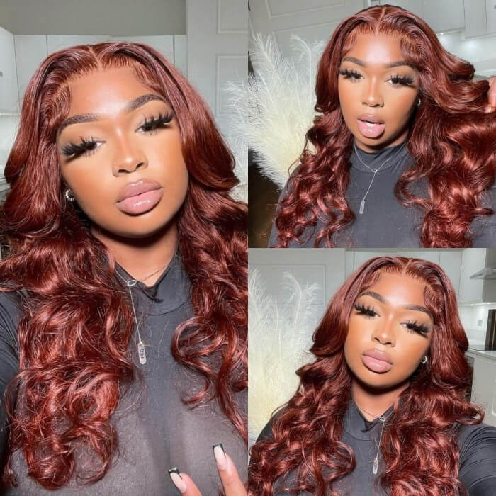 Reddish Brown Human Hair Body Wave Wigs 13X4 HD Lace Front Wigs Pre-Plucked Hairline Hermosa Hair