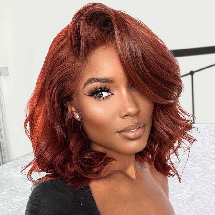 #33 Dark Auburn Color Body Wave 13x4/5x5 HD Lace Frontal Wigs Short Bob Red Brown Wig 150% Density - 1984brand