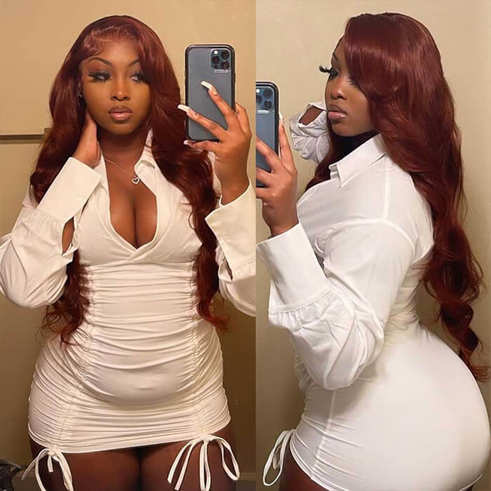 Reddish Brown Human Hair Body Wave Wigs 13X4 HD Lace Front Wigs Pre-Plucked Hairline Hermosa Hair