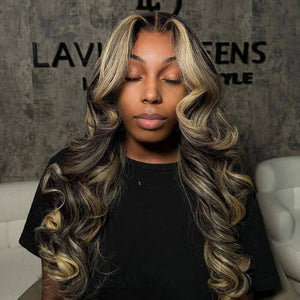 Blonde Highlight Curtain Bangs Lace Front Wig Pre Plucked HD Lace Frontal Human Hair Wigs Hermosa Hair