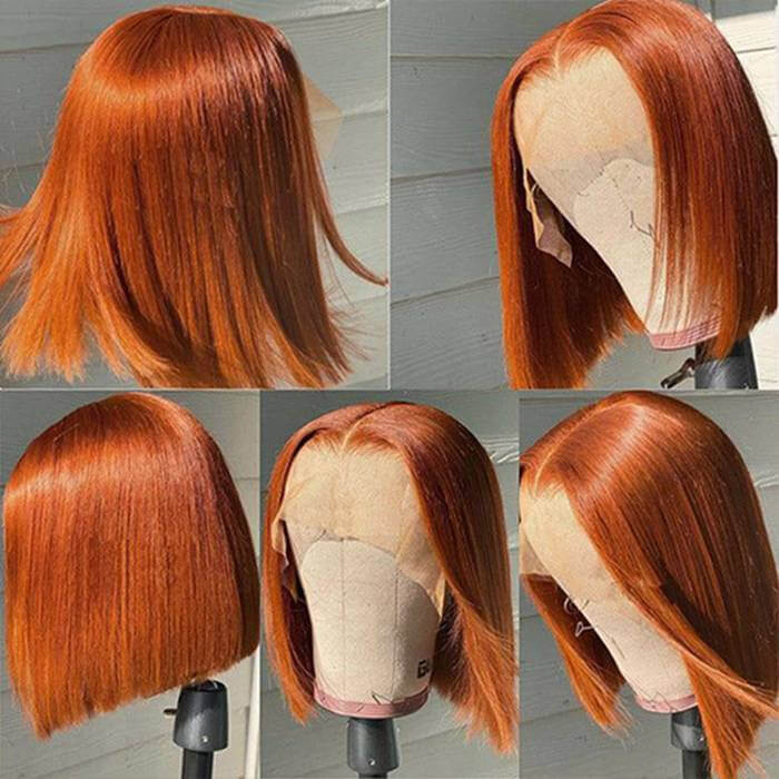 Orange Ginger Color 13x4 Lace Front Wigs Remy Human Hair Short BoB Wig Baby Hair For Black Women 150% Preplucked hermosahair