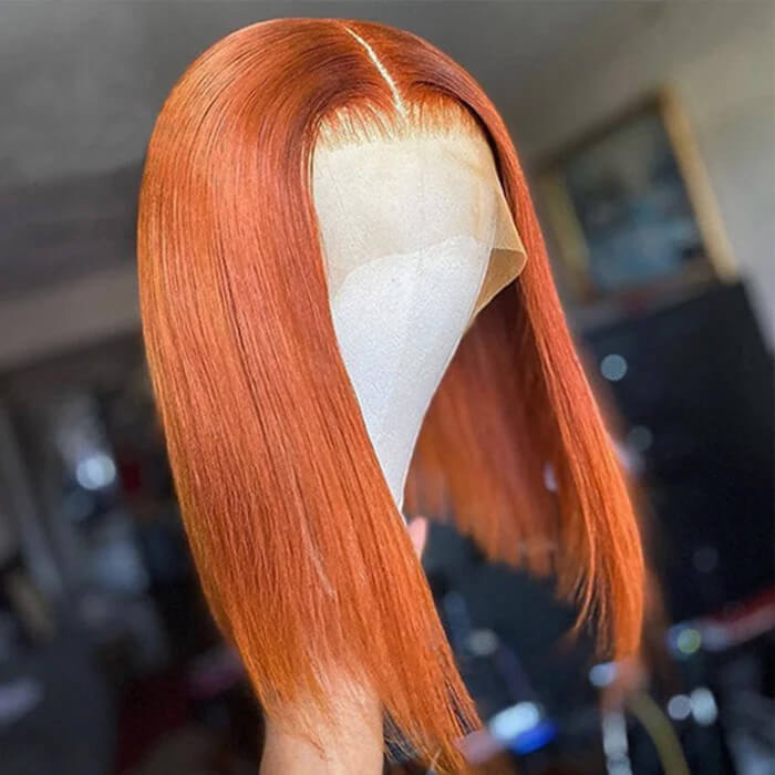 Orange Ginger Color 13x4 Lace Front Wigs Remy Human Hair Short BoB Wig Baby Hair For Black Women 150% Preplucked hermosahair