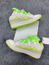 Premium  Women Leather Curb Sneaker white fluorescent yellow