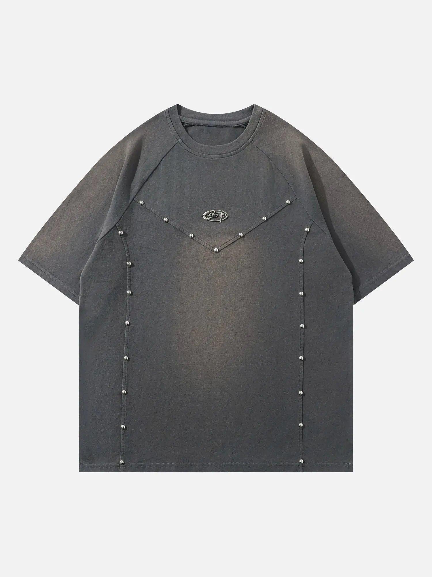 1984 Vintage Washed Stitching Rivets Decorated T-shirt SP240420GN5N