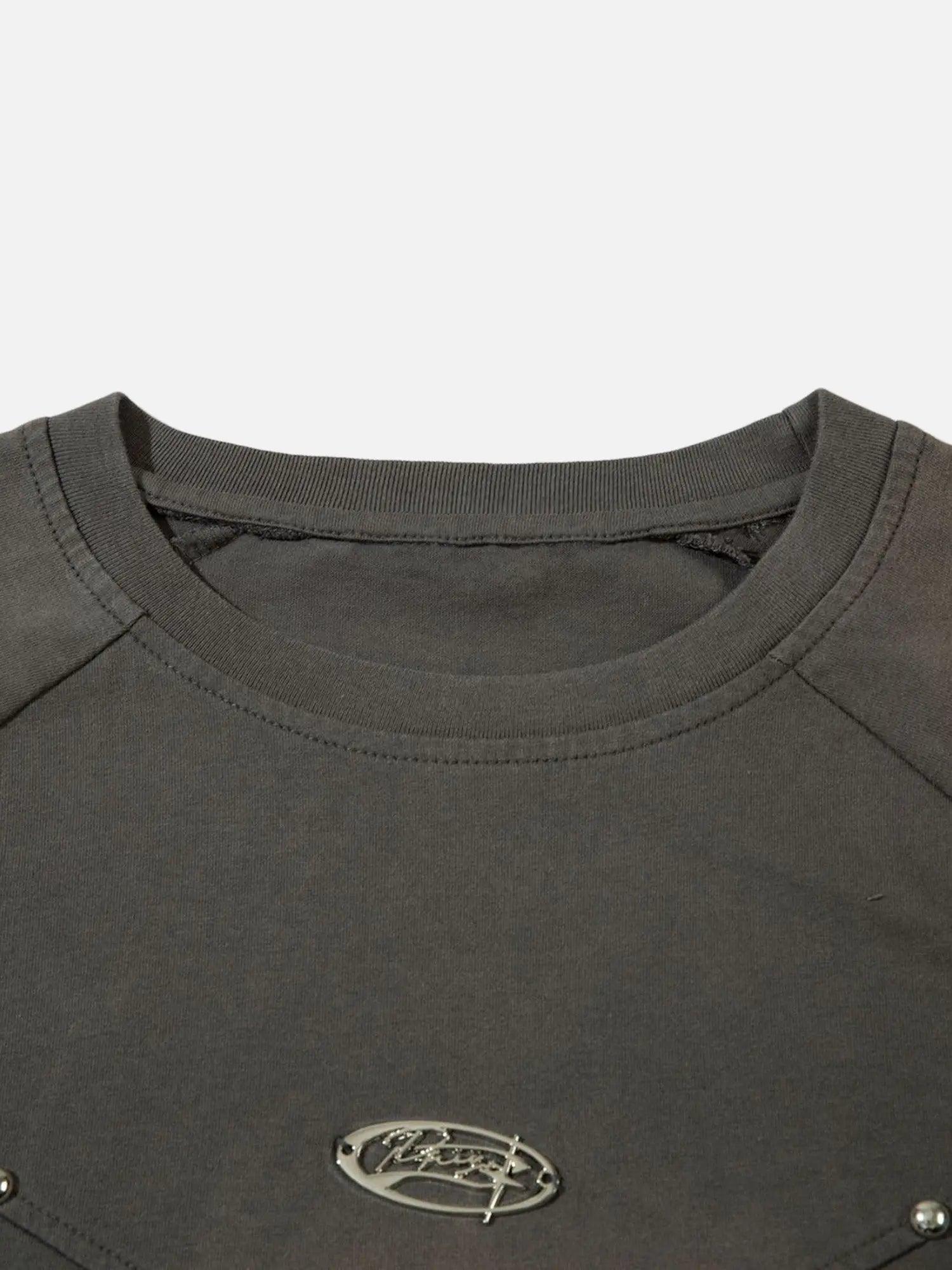 1984 Vintage Washed Stitching Rivets Decorated T-shirt SP240420GN5N