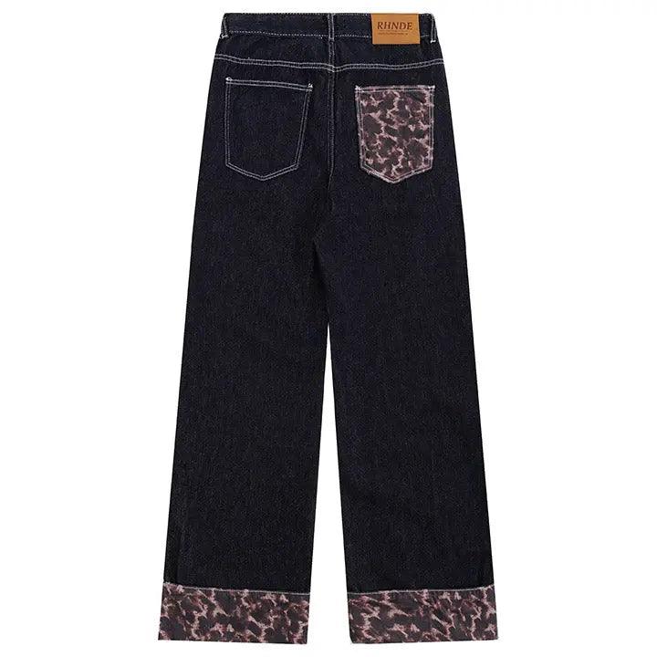 1984® Baggy Black Jeans Leopard Patchwork 1984