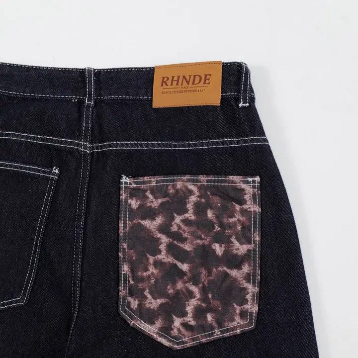 1984® Baggy Black Jeans Leopard Patchwork 1984