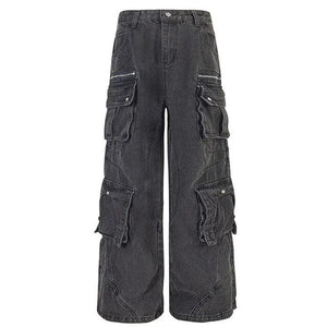 1984® Black Cargo Jeans Pleated Pockets 1984