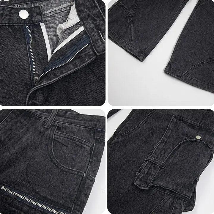 1984® Black Cargo Jeans Pleated Pockets 1984