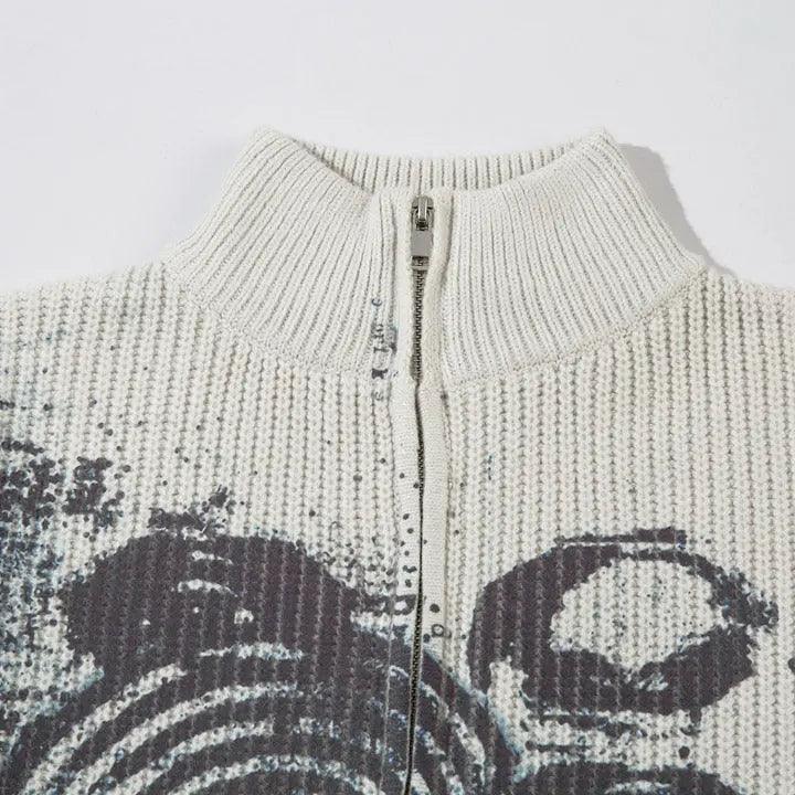 1984® Chunky Knit Zipper Sweater Portrait Graffiti 1984