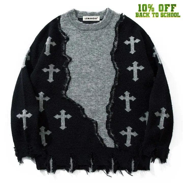 1984® Distressed Sweater Cross Patchwork 1984