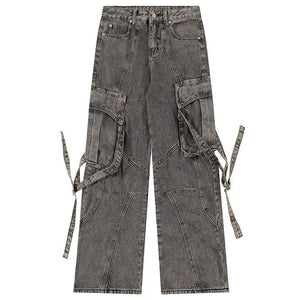 1984® Distressed Washed Cargo Jeans Side Tie Pocket 1984