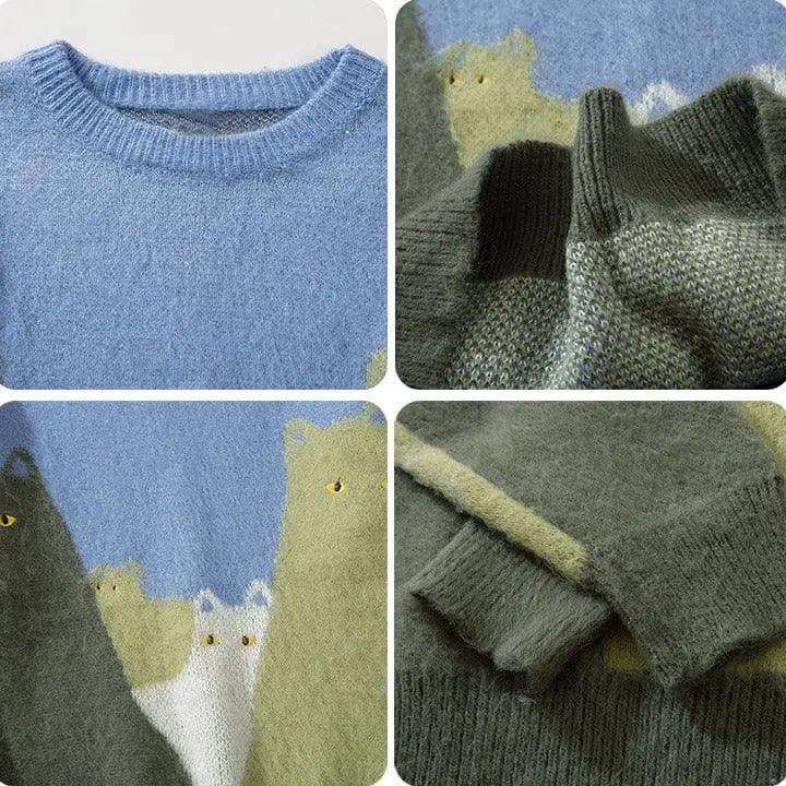 1984® Fluffy Knit Sweater Colorful Cats 1984