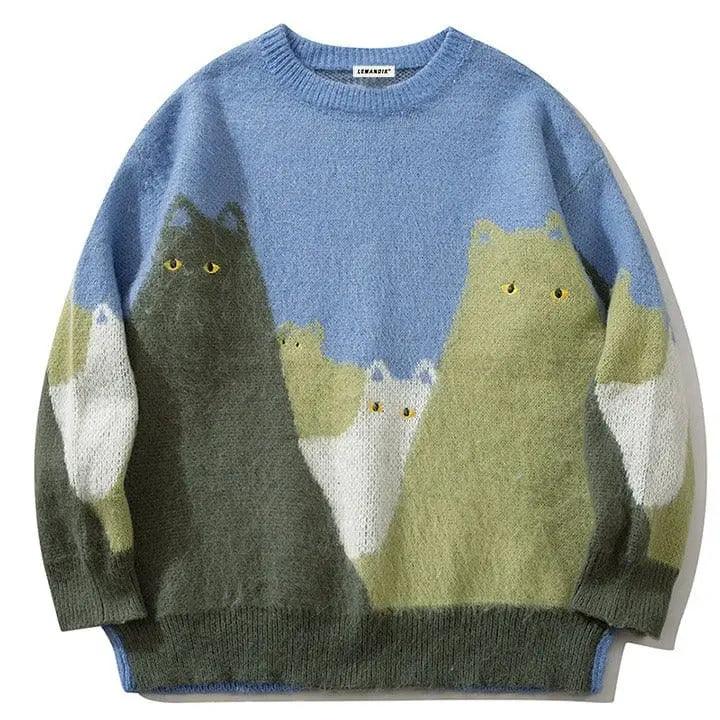 1984® Fluffy Knit Sweater Colorful Cats 1984