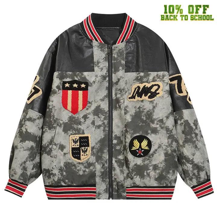 1984® PU Leather Camo Patchwork Bomber Jacket 1984